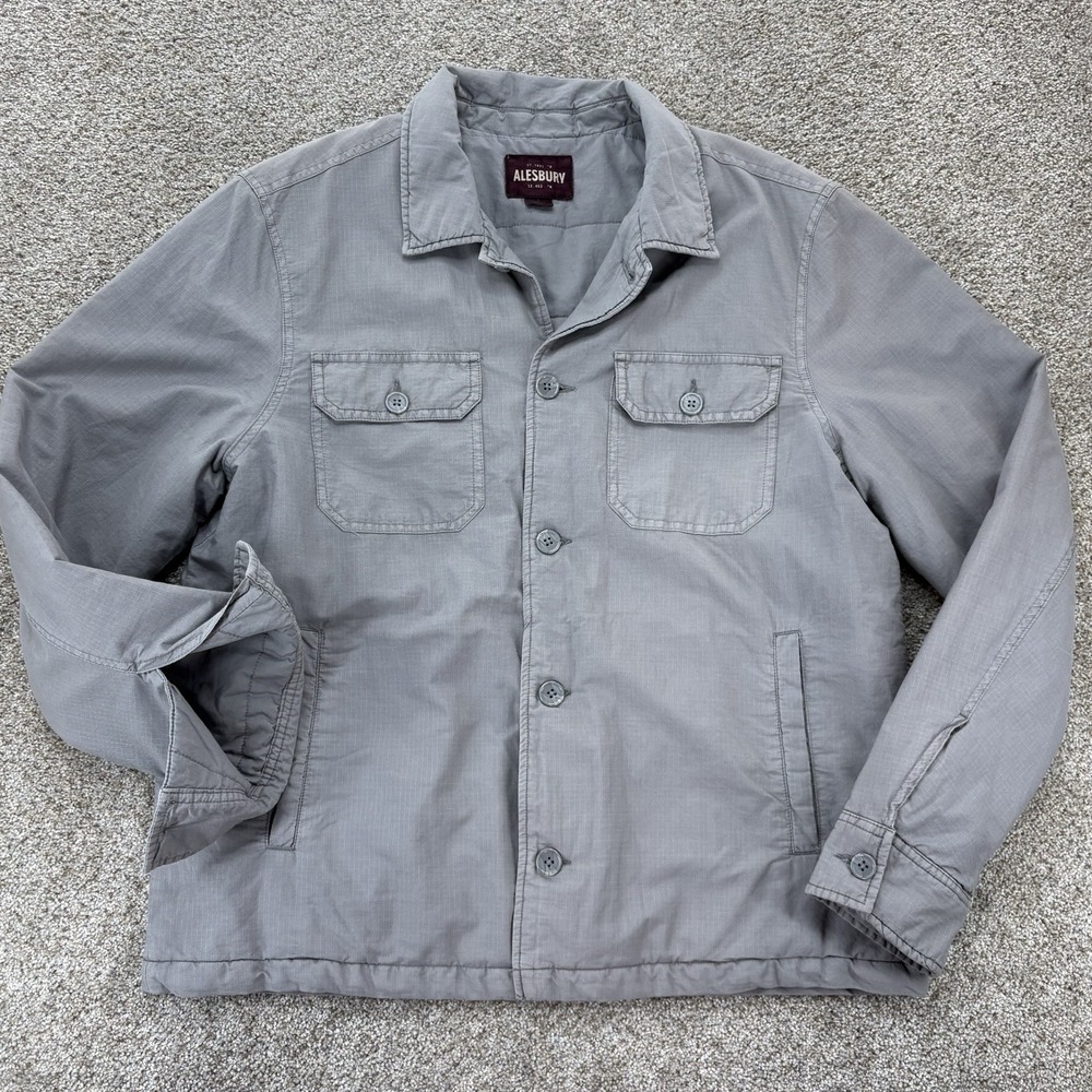 Alesbury Garment Dyed Ripstop Jacket Men's M Gray Lined Button Up Cotton Shacket